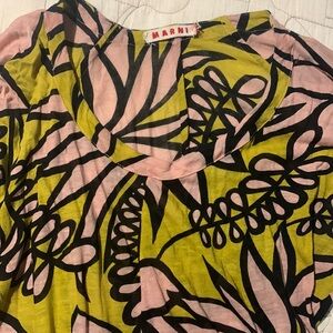 Long sleeve, transparent yellow and pink Marni flower top. Size 40